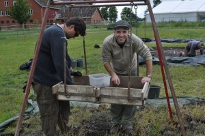 MA Student Matthew Delvaux ('13) sifts soil samples on a 2012 excavation of Viking Age Uppakra (Lund, Sweden), led by UF Prof. Florin Curta as part of UF's 