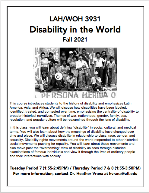 LAH/WOH3931, Disability in the World, Professor Vrana