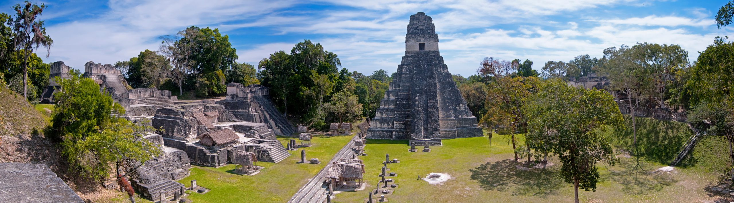 Panoramic image of the the Mayan ruins of Tikal in Guatemala